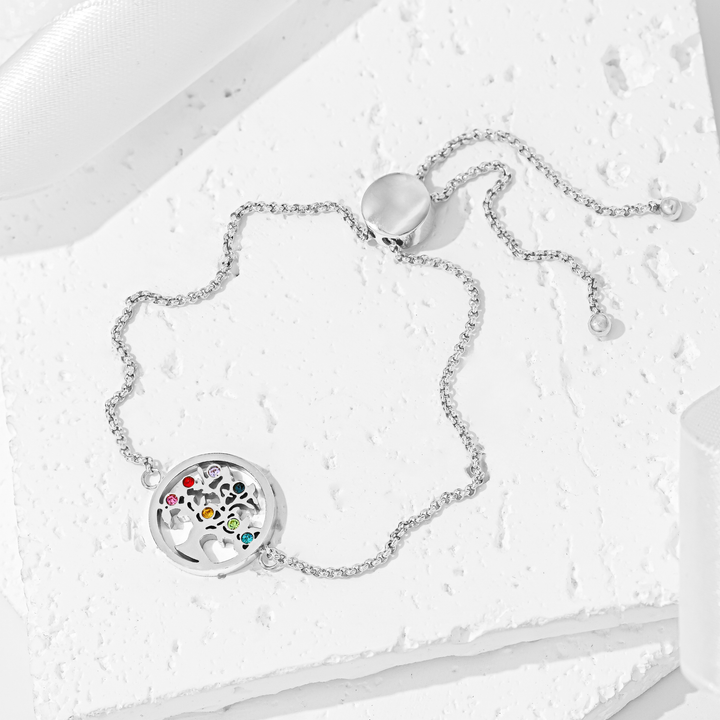 Pulsera Acero en Baño de Oro Blanco Árbol Colores