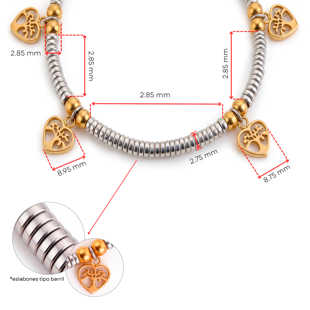 Pulsera Acero Corazones de Vida