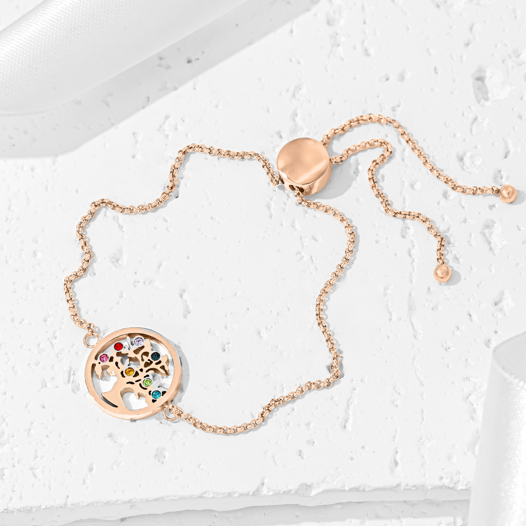 Pulsera Acero en Baño de Oro Blanco Árbol Colores